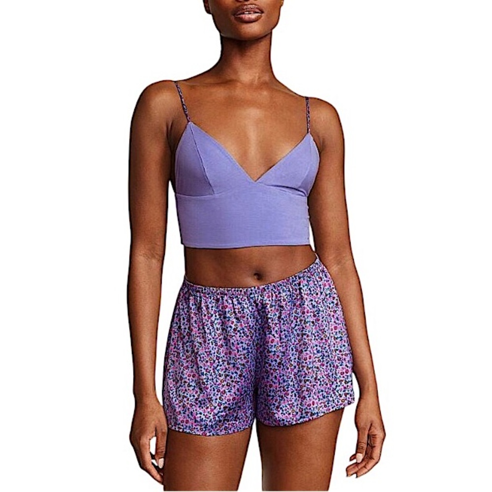 VICTORIA'S SECRET Soft Stretchy Adjustable Straps Top Floral Satin Short Set L